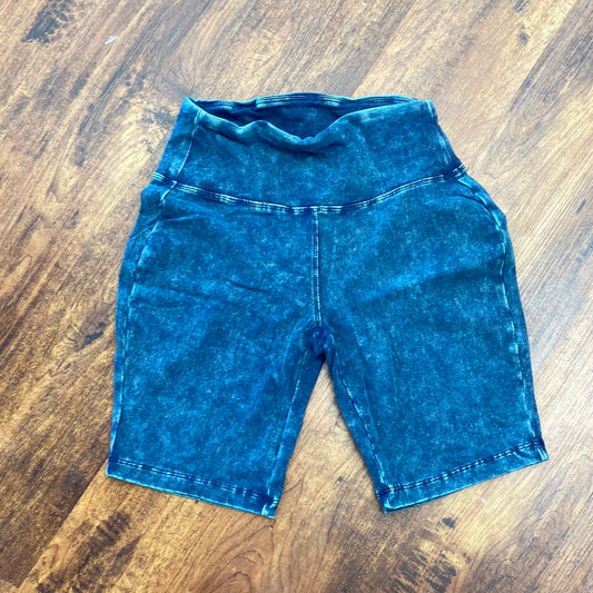 Mineral Wash Turquoise Biker Shorts