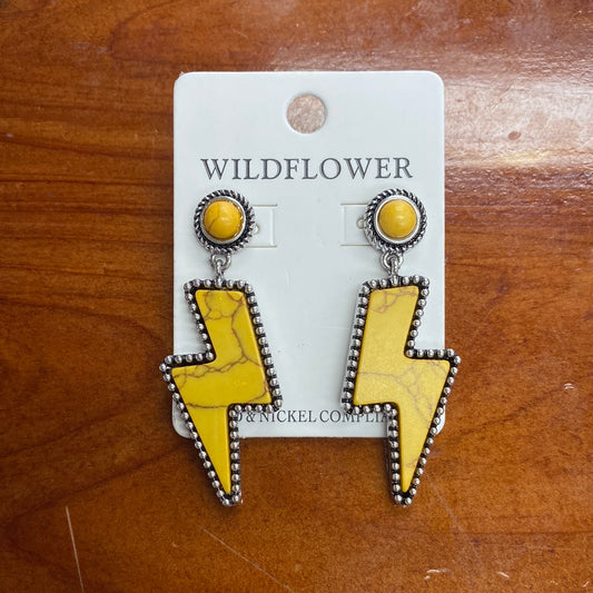 Yellow Lightning Bolt Dangle Earrings
