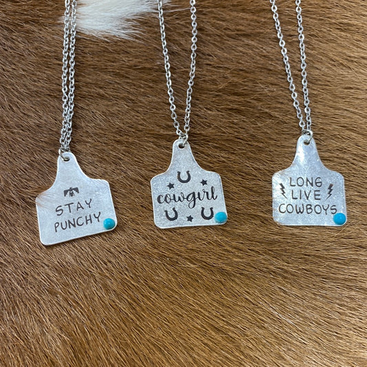 Cow Tag Necklace With Turquoise