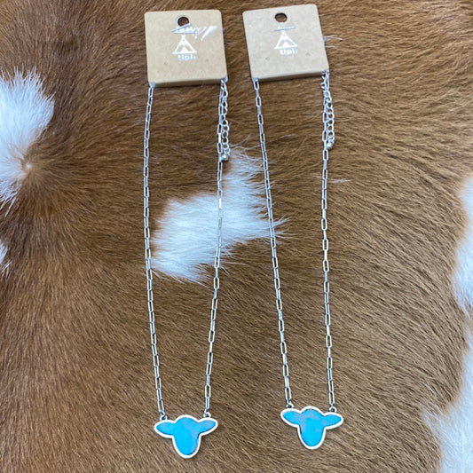 Turquoise Cow Head Necklace