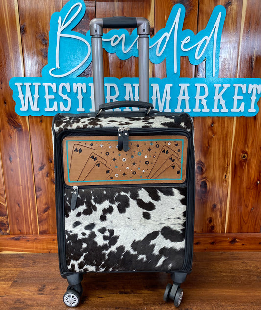 Cowhide and Tooled Leather Suitcase