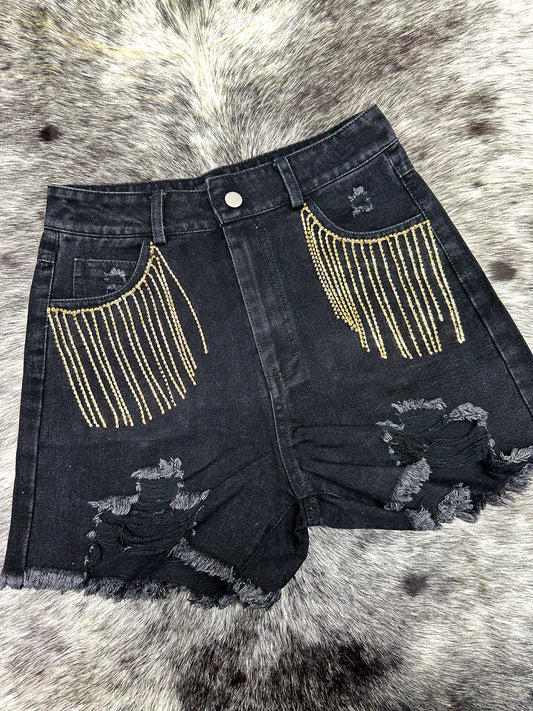 Gold Chain Jean Shorts